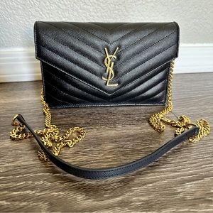 YSL BLACK ENVELOPE WALLET ON A CHAIN